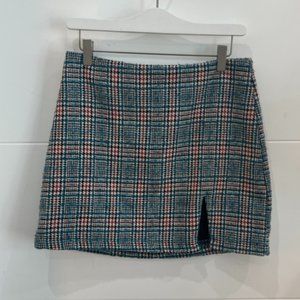 Plaid Mini Skirt with Slit